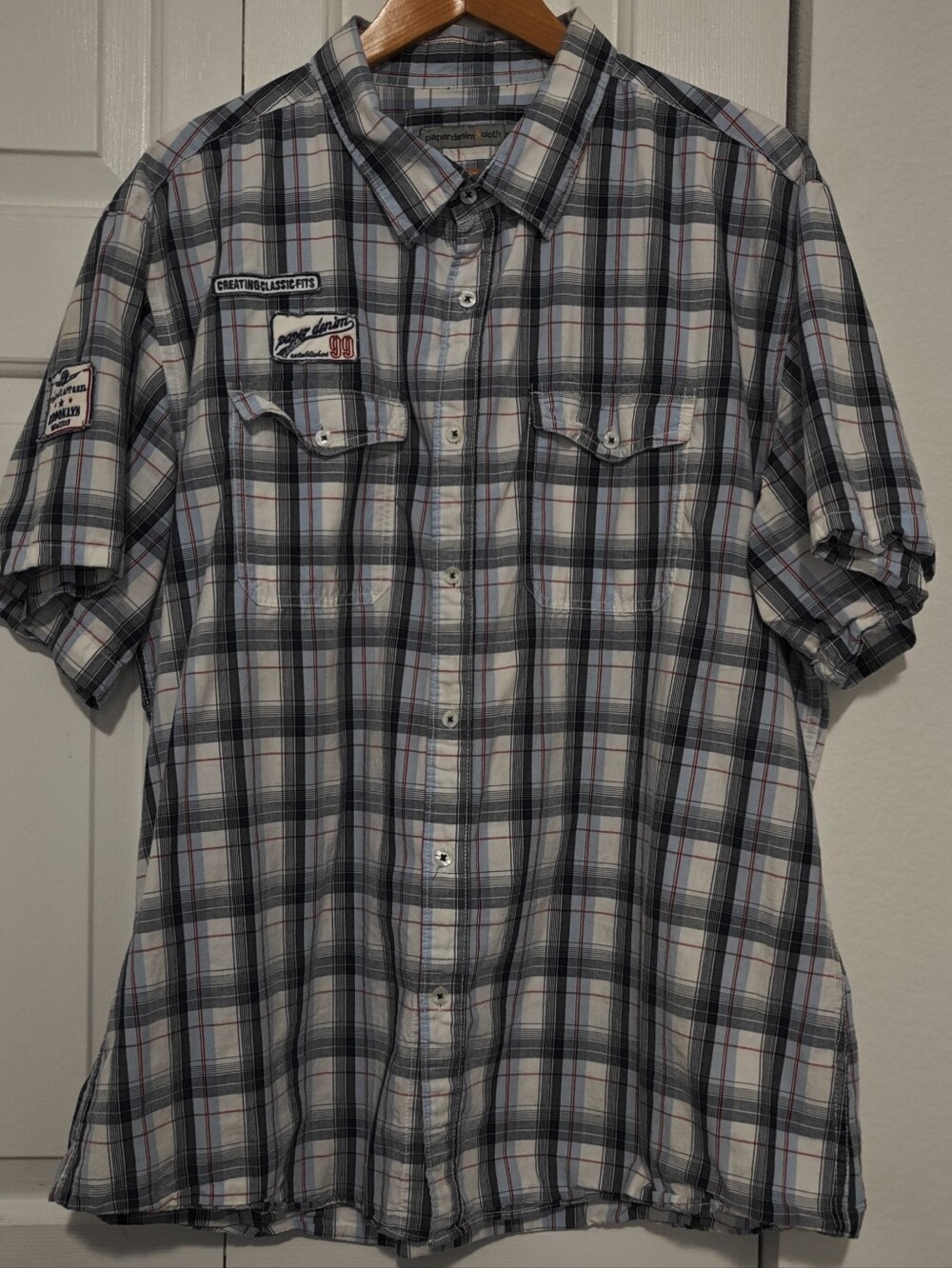 Paperdenim Casual Men's Short-Sleeve Plaid Shirt - Gray/Navy Men Size XL